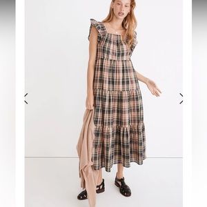 Madewell Flutter Sleeve Tiered dress in Plaid